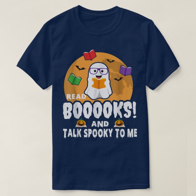 Ghosts Reading Books Teacher Halloween Librarian B T-Shirt (Design Front)
