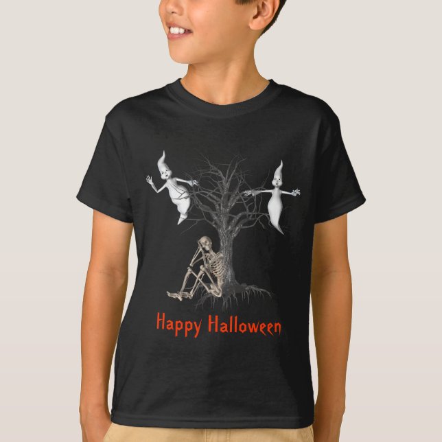 Ghosts Skeleton Cute Halloween T-Shirt (Front)