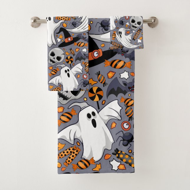 Ghosts Spooky and Creepy Cute Monsters Bath Towel Set (Insitu)
