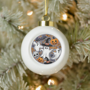Ghosts Spooky and Creepy Cute Monsters Ceramic Ball Christmas Ornament