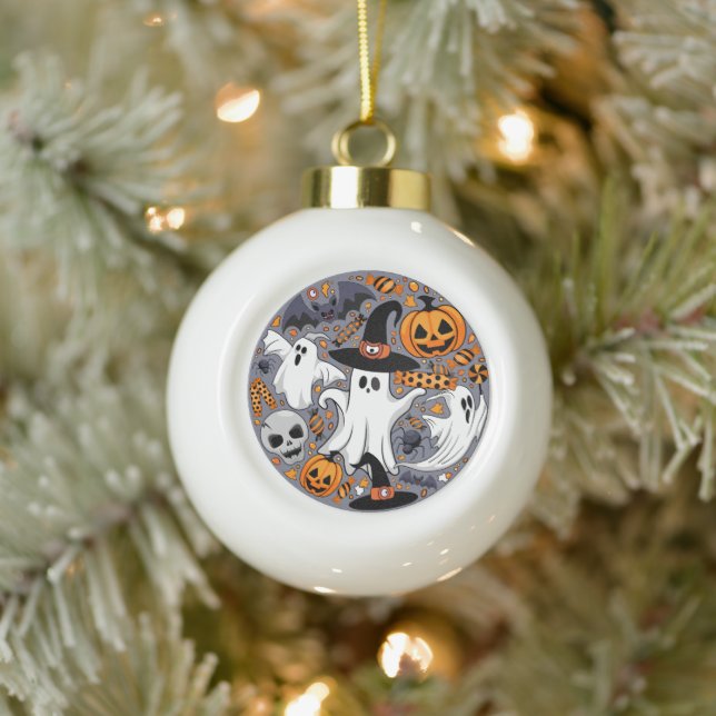 Ghosts Spooky and Creepy Cute Monsters Ceramic Ball Christmas Ornament (Tree)