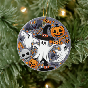 Ghosts Spooky and Creepy Cute Monsters Ceramic Ornament