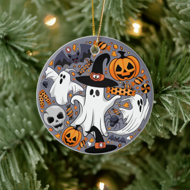 Ghosts Spooky and Creepy Cute Monsters Ceramic Ornament (Tree)