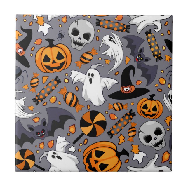 Ghosts Spooky and Creepy Cute Monsters Ceramic Tile (Front)