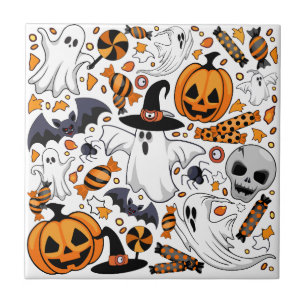 Ghosts Spooky and Creepy Cute Monsters Ceramic Tile