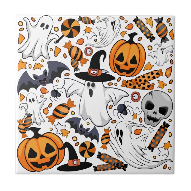Ghosts Spooky and Creepy Cute Monsters Ceramic Tile (Front)