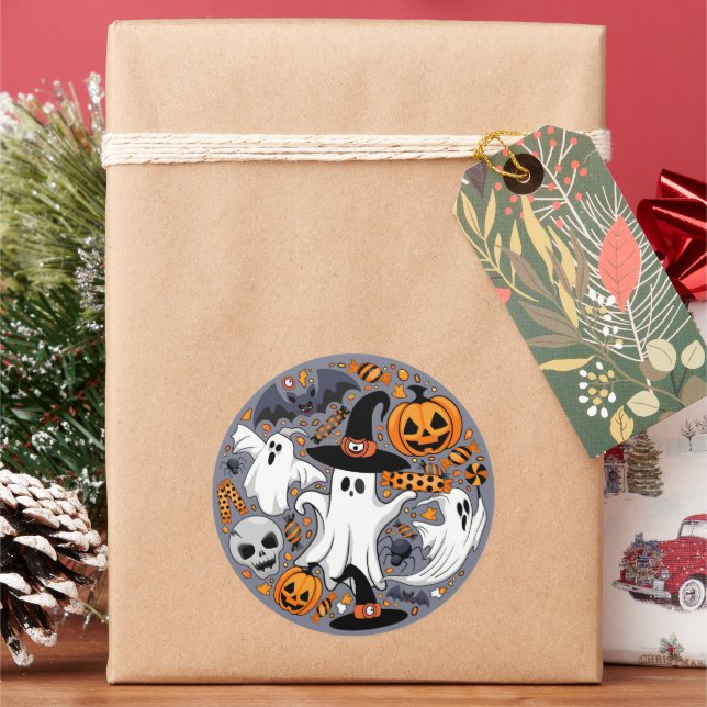 Ghosts Spooky and Creepy Cute Monsters Classic Round Sticker (Holiday)