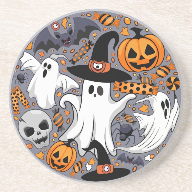 Ghosts Spooky and Creepy Cute Monsters Coaster (Front)
