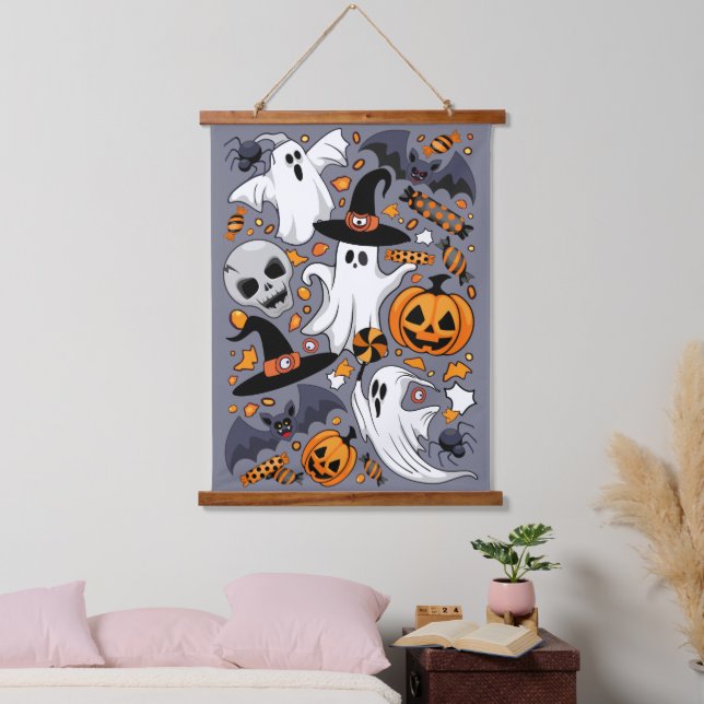 Ghosts Spooky and Creepy Cute Monsters Hanging Tapestry (Bedroom)