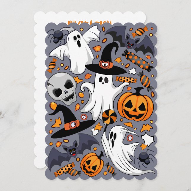 Ghosts Spooky and Creepy Cute Monsters Invitation (Front/Back)