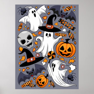 Ghosts Spooky and Creepy Cute Monsters Poster