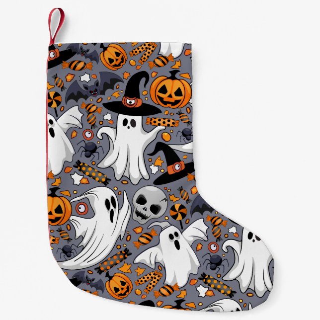 Ghosts Spooky and Creepy Cute Monsters Small Christmas Stocking (Front)