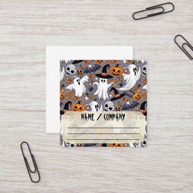 Ghosts Spooky and Creepy Cute Monsters Square Business Card (Front/Back In Situ)