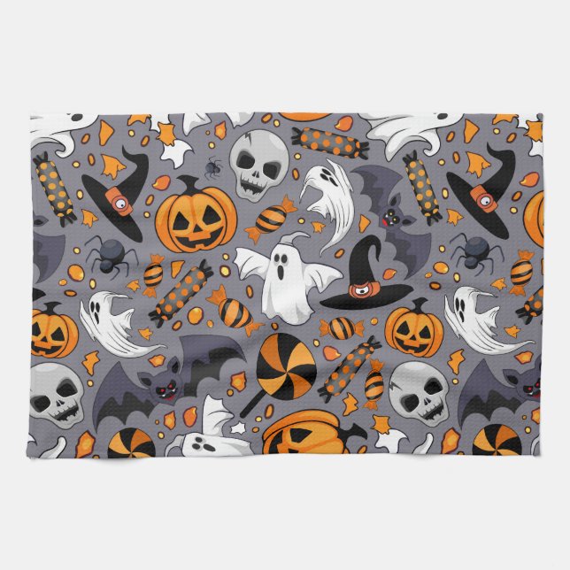 Ghosts Spooky and Creepy Cute Monsters Tea Towel (Horizontal)