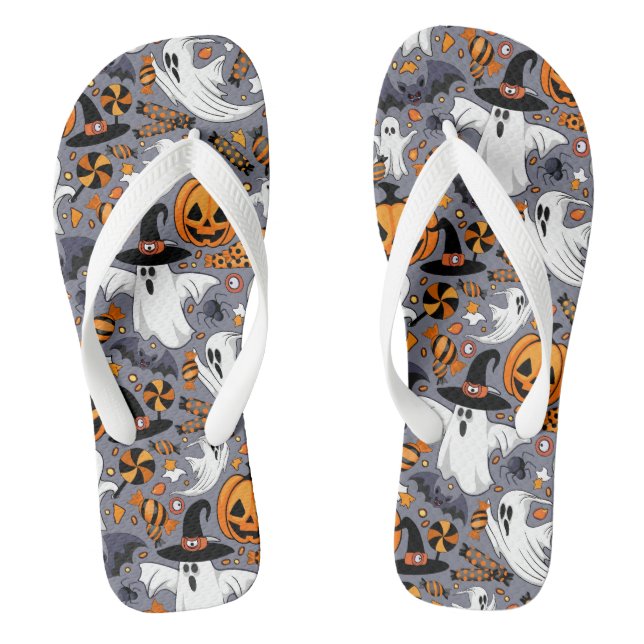 Ghosts Spooky and Creepy Cute Monsters Thongs (Footbed)