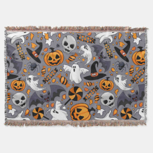 Ghosts Spooky and Creepy Cute Monsters Throw Blanket