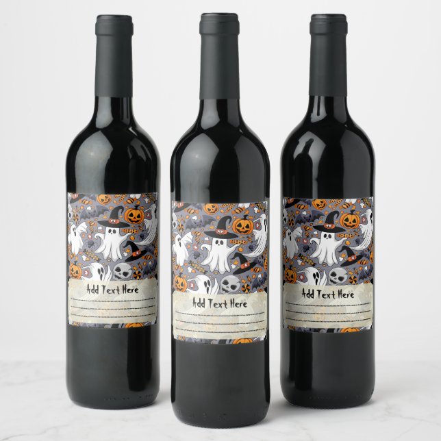Ghosts Spooky and Creepy Cute Monsters Wine Label (Bottles)