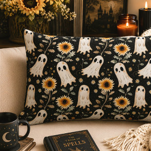 Ghosts & Sunflowers Spooky Floral Goth Lumbar Cushion