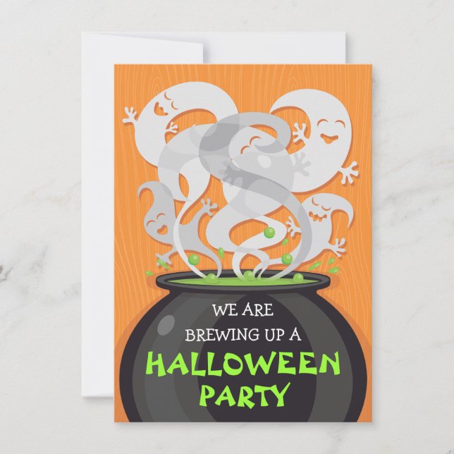 Ghosts & Witches Cauldron Halloween Invitation (Front)