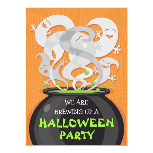 Ghosts & Witches Cauldron Halloween Invitation