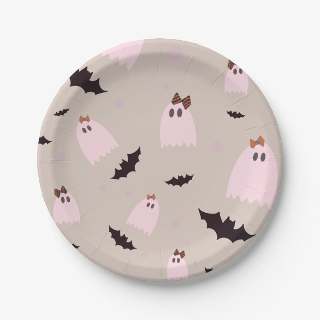 Ghosts with Bows Halloween Party Paper Plate (Front)