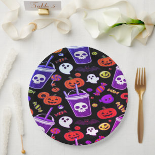 Ghosts With Candies Fun Scattered Halloween Sweets Paper Plate