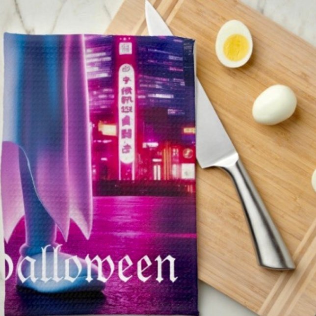 Ghosty Wave & Urban Lights  Tea Towel (Kitchen Towel 16”X24” poly-blend machine washable. 
)