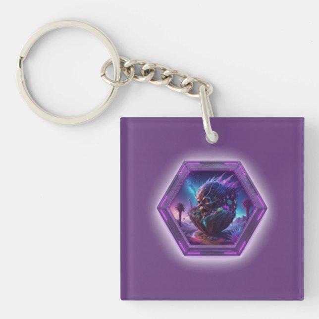 Ghoul Emerging From Pod On Desolate Landscape Key Ring (Front)