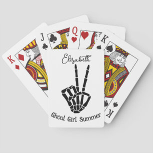 Ghoul Girl Summer Skeleton Peace Sign Personalised Playing Cards
