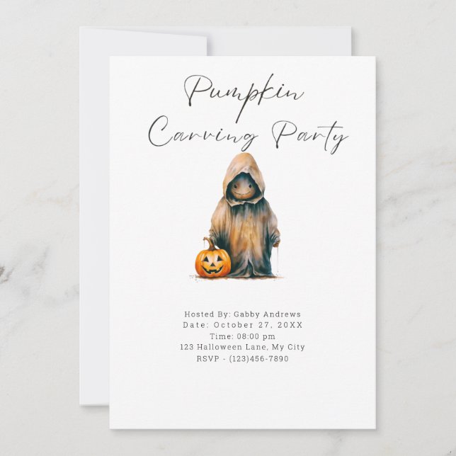 Ghoul in Hooded Cloak Pumpkin Carving Party Invitation (Front)
