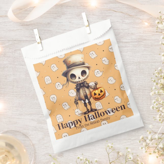 Ghoul in Top Hat Full Moon Bats Happy Halloween Favour Bag (Clipped)