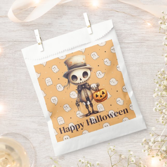 Ghoul in Top Hat Full Moon Bats Happy Halloween Favour Bag (Clipped)