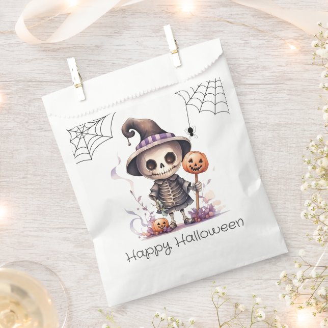 Ghoul in Witches Hat Spiderwebs Happy Halloween Favour Bag (Clipped)