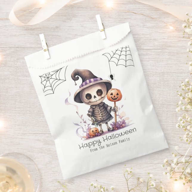 Ghoul in Witches Hat Spiderwebs Happy Halloween Favour Bag (Clipped)