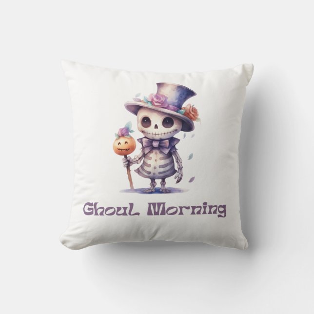 Ghoul Morning Super Cute White Halloween Cushion (Front)