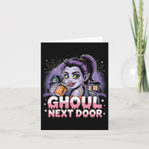 Ghoul Next Door Zombie Girl Retro Halloween Tee Card