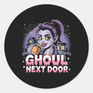Ghoul Next Door Zombie Girl Retro Halloween Tee Classic Round Sticker