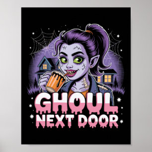 Ghoul Next Door Zombie Girl Retro Halloween Tee Poster