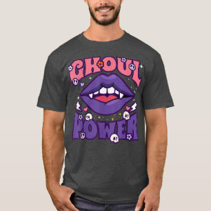 Ghoul Power Funny Halloween Vibes Retro Groovy Lip T-Shirt