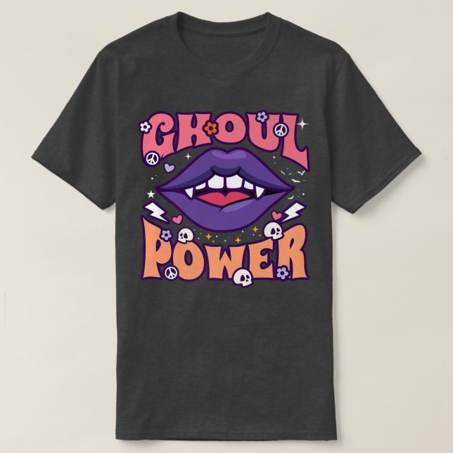 Ghoul Power Funny Halloween Vibes Retro Groovy Vam T-Shirt (Design Front)