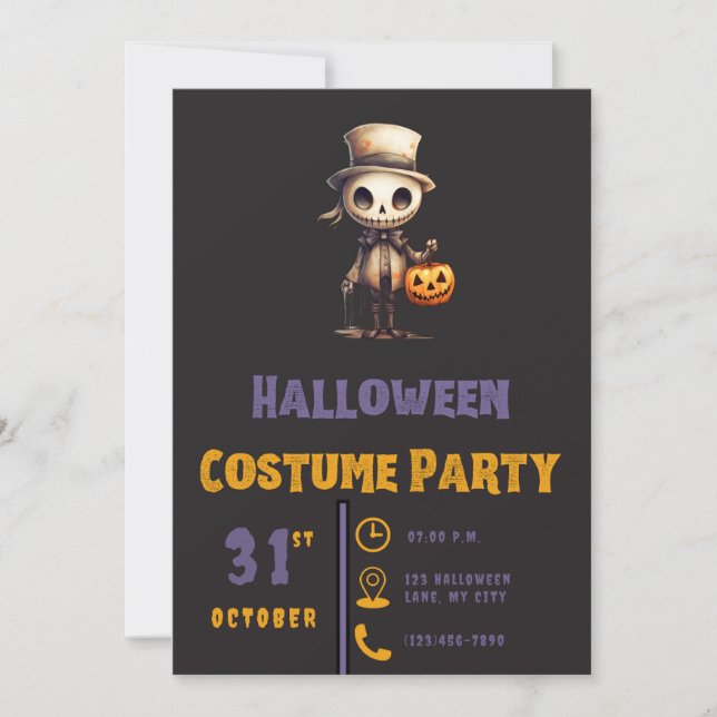 Ghoul with Jack-O' lantern Black Halloween Invitation (Front)