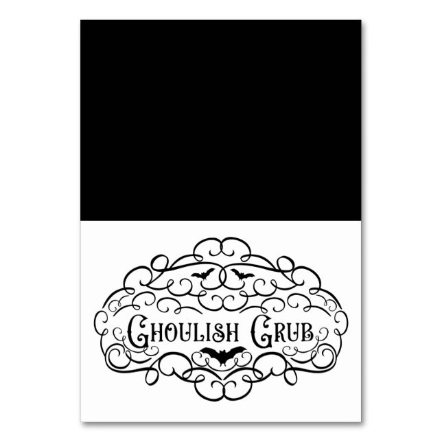 Ghoulish Grub Vintage Halloween Food Tent Table Number (Front)