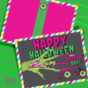 Ghoulishly Fun Funky Zombie Happy Halloween XOXO! Holiday Postcard
