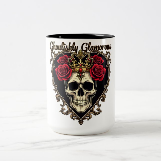 Ghoulishly Glamourous, Halloween Elegance Design Two-Tone Coffee Mug (Center)