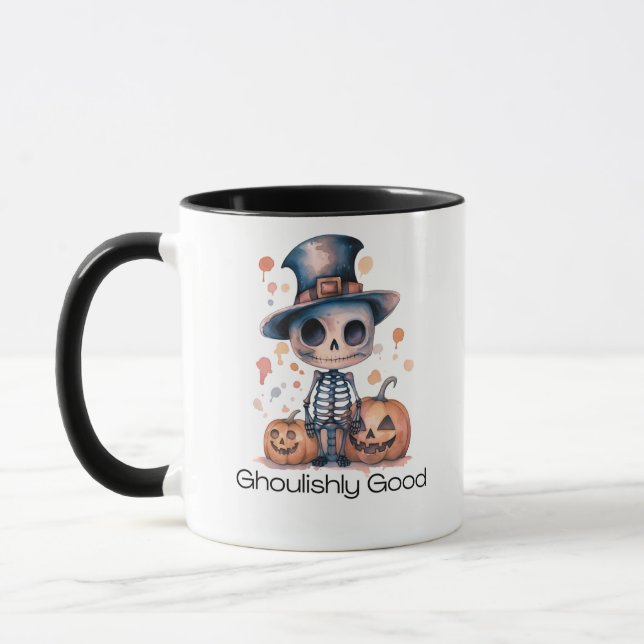 Ghoulishly Good Ghoul Skeleton Halloween Mug (Left)