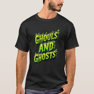 Ghouls and Ghosts – Slanted Neon Horror Typography T-Shirt