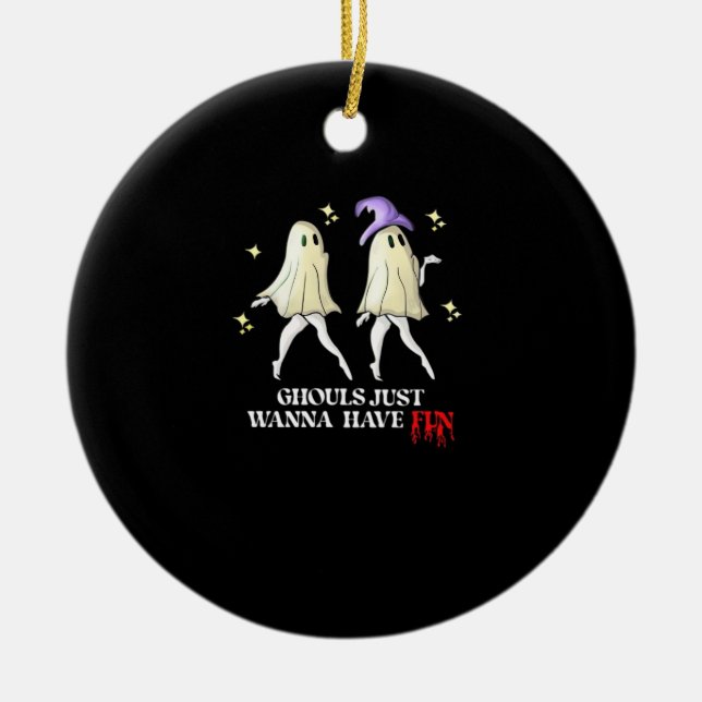 Ghouls Just Wanna Have Fun – Autumn Ghoul Gang Ceramic Ornament (Front)