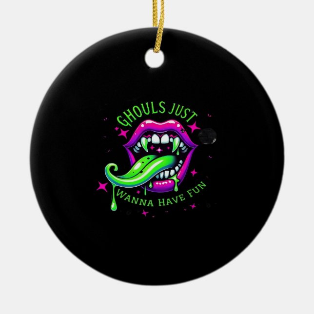 Ghouls Just Wanna Have Fun Boo-tiful Design Ceramic Ornament (Front)