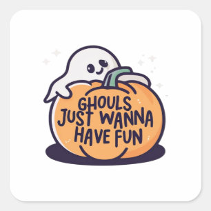 Ghouls Just Wanna Have Fun - Cute Halloween Doodle Square Sticker