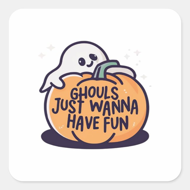 Ghouls Just Wanna Have Fun - Cute Halloween Doodle Square Sticker (Front)